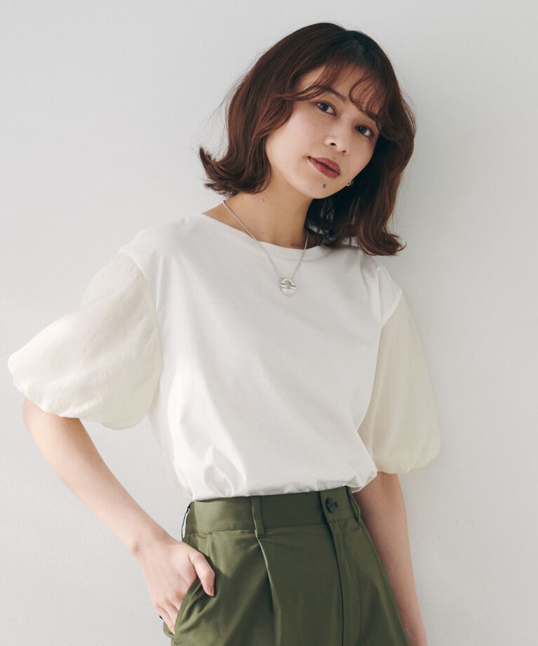 UNTITLED「【二の腕カバー/洗える】袖シアーバルーンプルオーバー」|Tシャツ・カットソー|