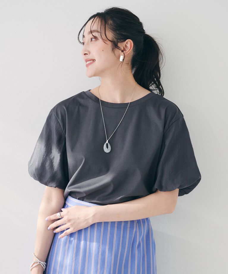 UNTITLED「【二の腕カバー/洗える】袖シアーバルーンプルオーバー」|Tシャツ・カットソー|チャコールグレー(0