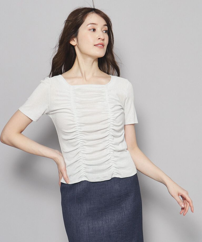 COUP DE CHANCE「【洗える／日本製】華やかギャザーラメジャージ」|Tシャツ・カットソー|シルバー(006)