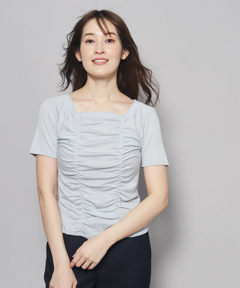 COUP DE CHANCE「【洗える／日本製】華やかギャザーラメジャージ」|Tシャツ・カットソー|ブルー(092)