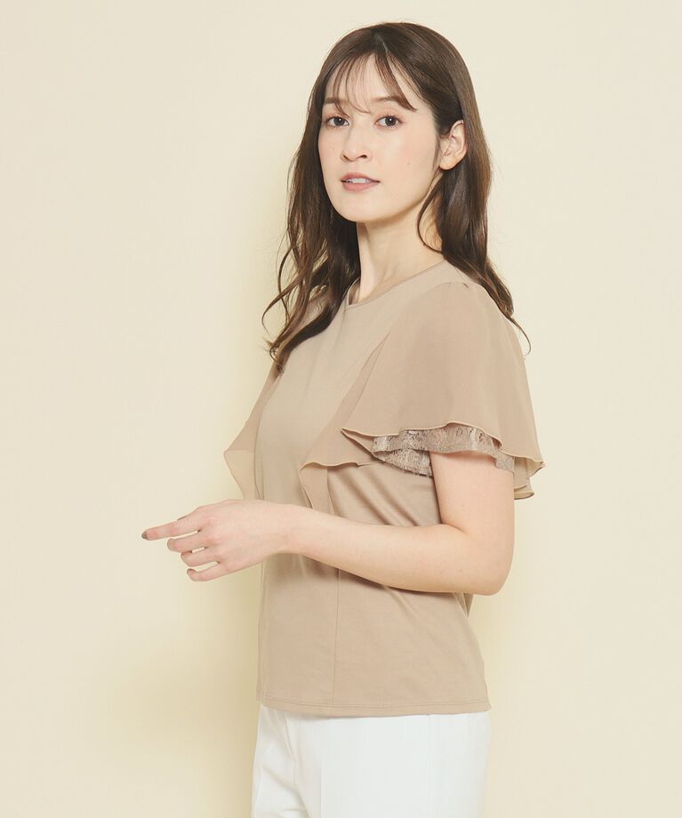 COUP DE CHANCE「【洗える／フレアー袖／レース使い】一枚で着映える！華やかプルオーバージャージ」|Tシャツ・カットソー|