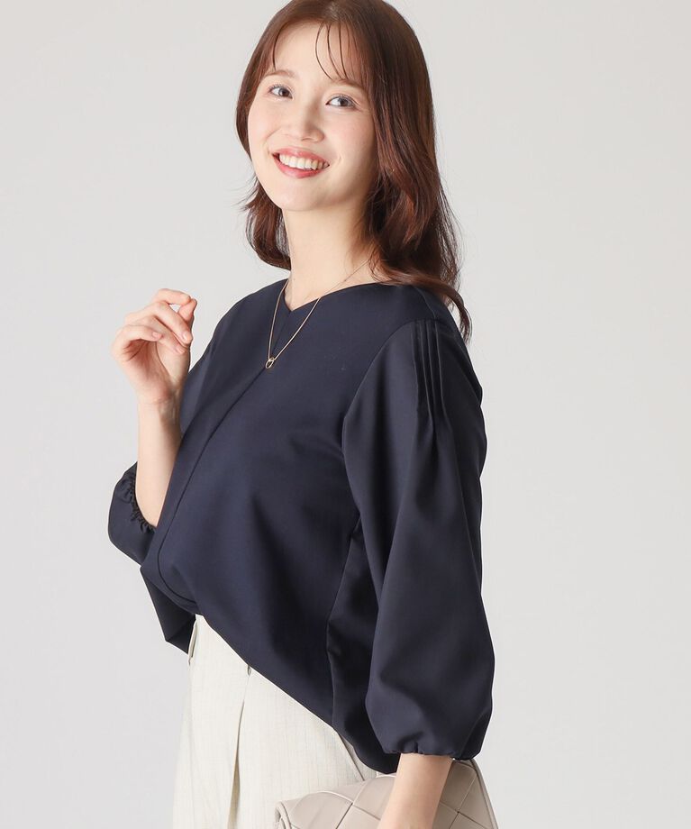 COUP DE CHANCE「【洗える／日本製／袖の異素材使い】ジャージプルオーバー」|Tシャツ・カットソー|ネイビー(094)