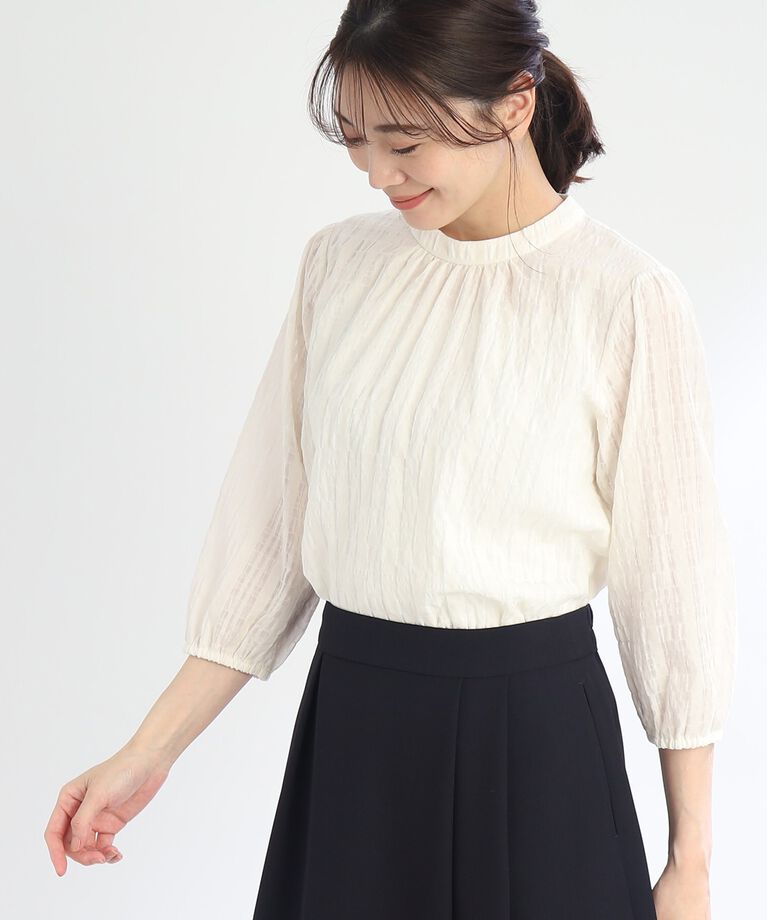 Reflect「【SALE／手洗い可／セットアップ可能】チェック柄シアーブラウス」|シャツ・ブラウス|