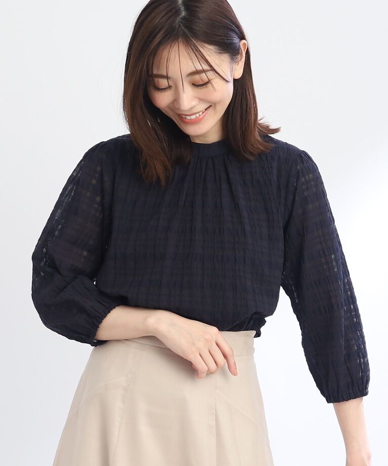 Reflect「【SALE／手洗い可／セットアップ可能】チェック柄シアーブラウス」|シャツ・ブラウス|