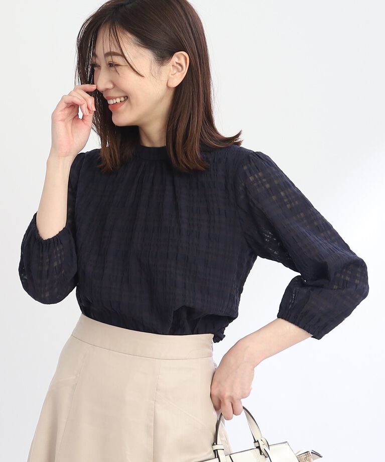 Reflect「【SALE／手洗い可／セットアップ可能】チェック柄シアーブラウス」|シャツ・ブラウス|