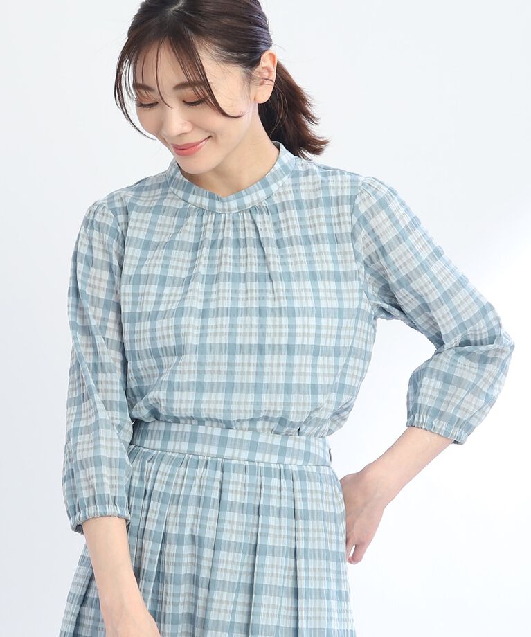 Reflect「【SALE／手洗い可／セットアップ可能】チェック柄シアーブラウス」|シャツ・ブラウス|