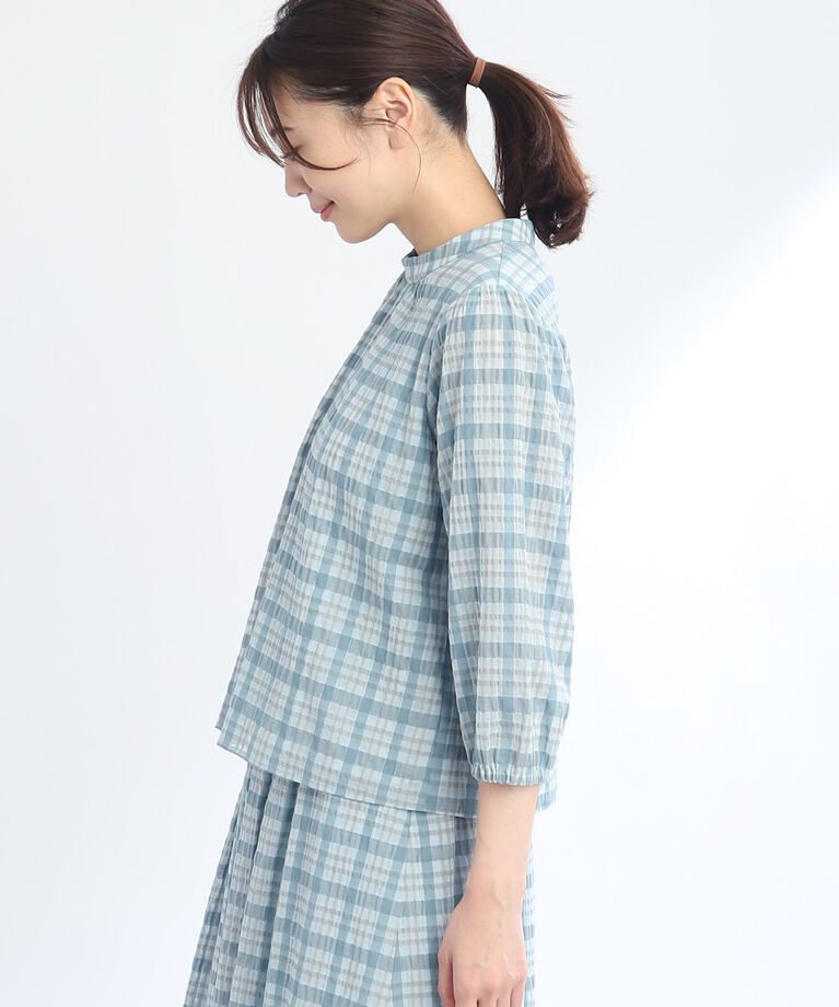 Reflect「【SALE／手洗い可／セットアップ可能】チェック柄シアーブラウス」|シャツ・ブラウス|