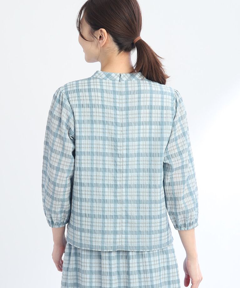 Reflect「【SALE／手洗い可／セットアップ可能】チェック柄シアーブラウス」|シャツ・ブラウス|