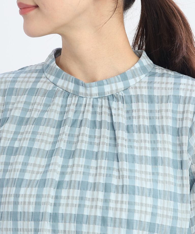 Reflect「【SALE／手洗い可／セットアップ可能】チェック柄シアーブラウス」|シャツ・ブラウス|