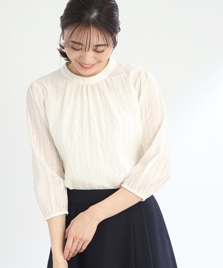 Reflect「【SALE／手洗い可／セットアップ可能】チェック柄シアーブラウス」|シャツ・ブラウス|