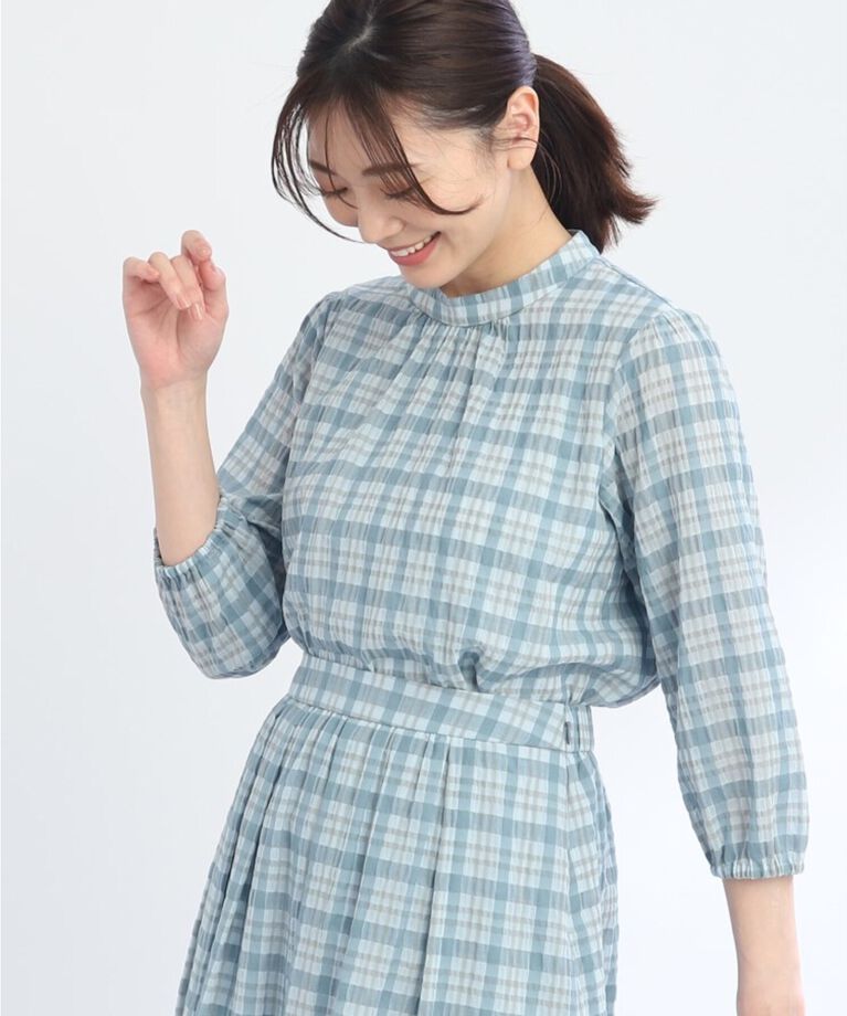 Reflect「【SALE／手洗い可／セットアップ可能】チェック柄シアーブラウス」|シャツ・ブラウス|ｻｯｸｽﾌﾞﾙｰ(290)