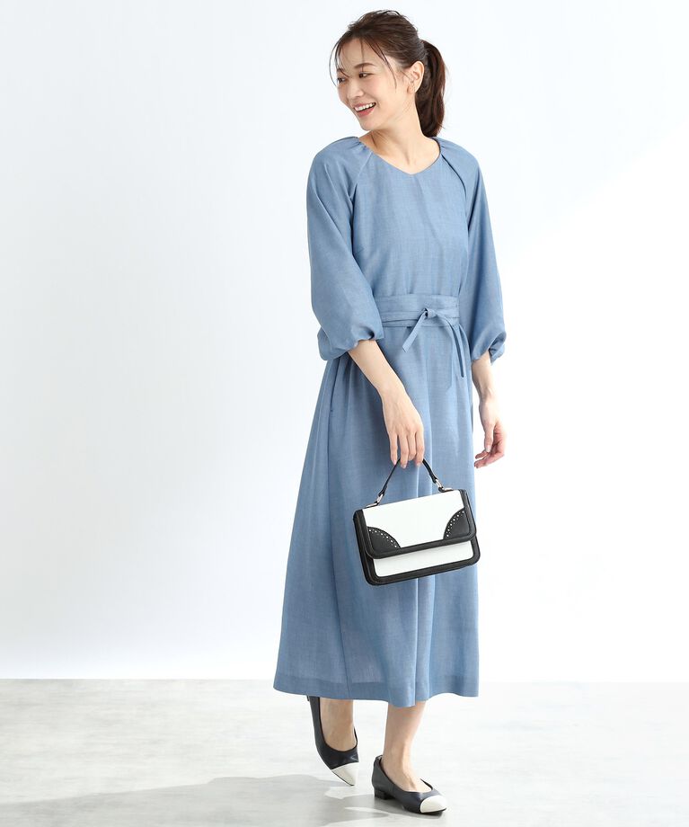 Reflect「【春SALE／手洗い可／共布ベルト付き】ブルーダンガリーワンピース」|ワンピース|