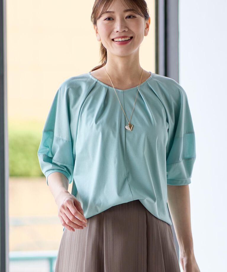 Reflect「【接触冷感／マシンウォッシュ可】キレイめラグランスリーブジャージ」|Tシャツ・カットソー|ライトグリーン(02