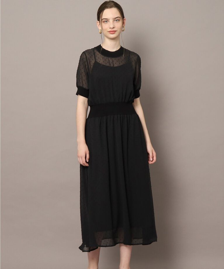 DRESSTERIOR「ルクア別注ドットカットジャカードハーフスリーブ」|ワンピース|