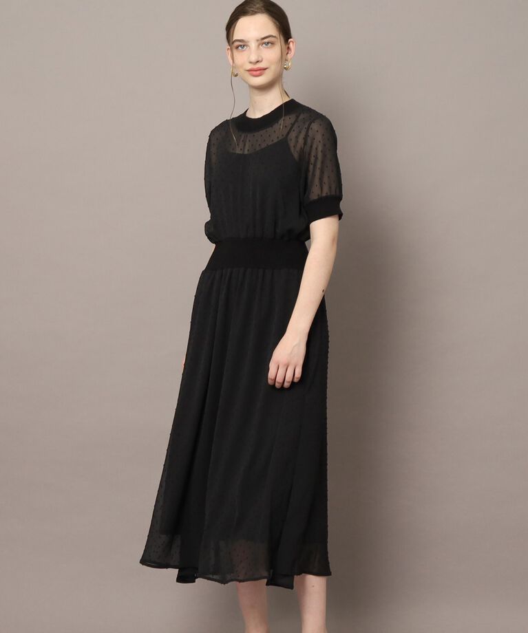 DRESSTERIOR「ルクア別注ドットカットジャカードハーフスリーブ」|ワンピース|