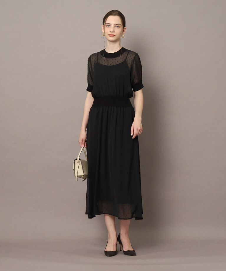 DRESSTERIOR「ルクア別注ドットカットジャカードハーフスリーブ」|ワンピース|