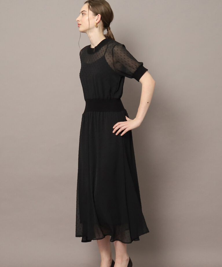 DRESSTERIOR「ルクア別注ドットカットジャカードハーフスリーブ」|ワンピース|