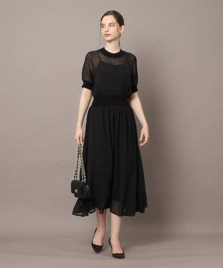 DRESSTERIOR「ルクア別注ドットカットジャカードハーフスリーブ」|ワンピース|