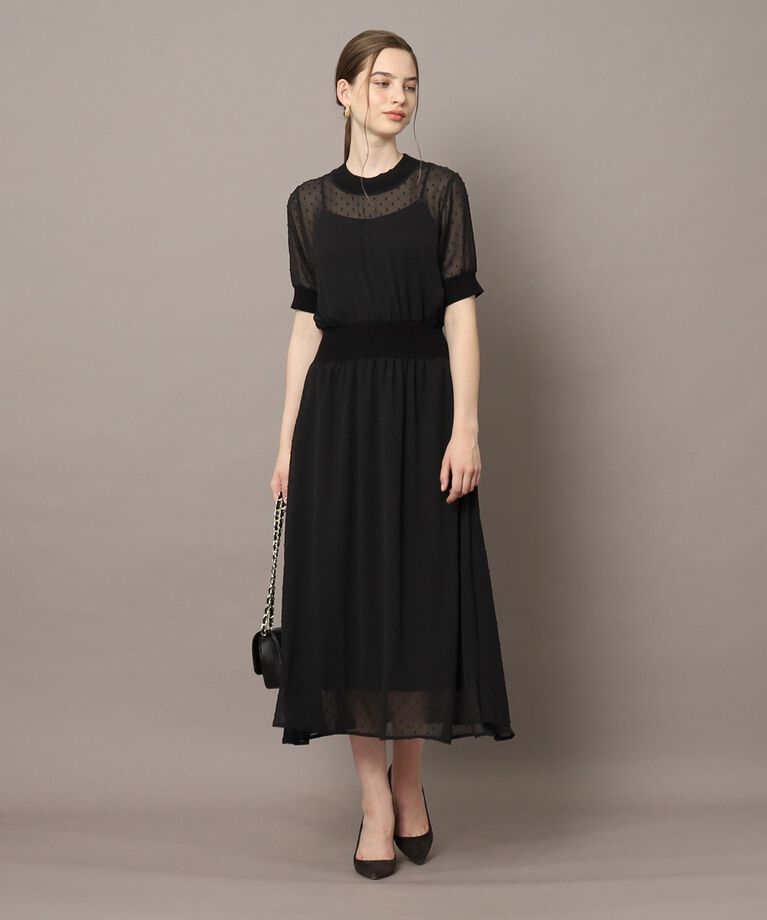 DRESSTERIOR「ルクア別注ドットカットジャカードハーフスリーブ」|ワンピース|