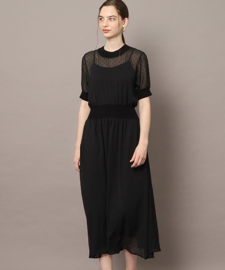 DRESSTERIOR「ルクア別注ドットカットジャカードハーフスリーブ」|ワンピース|