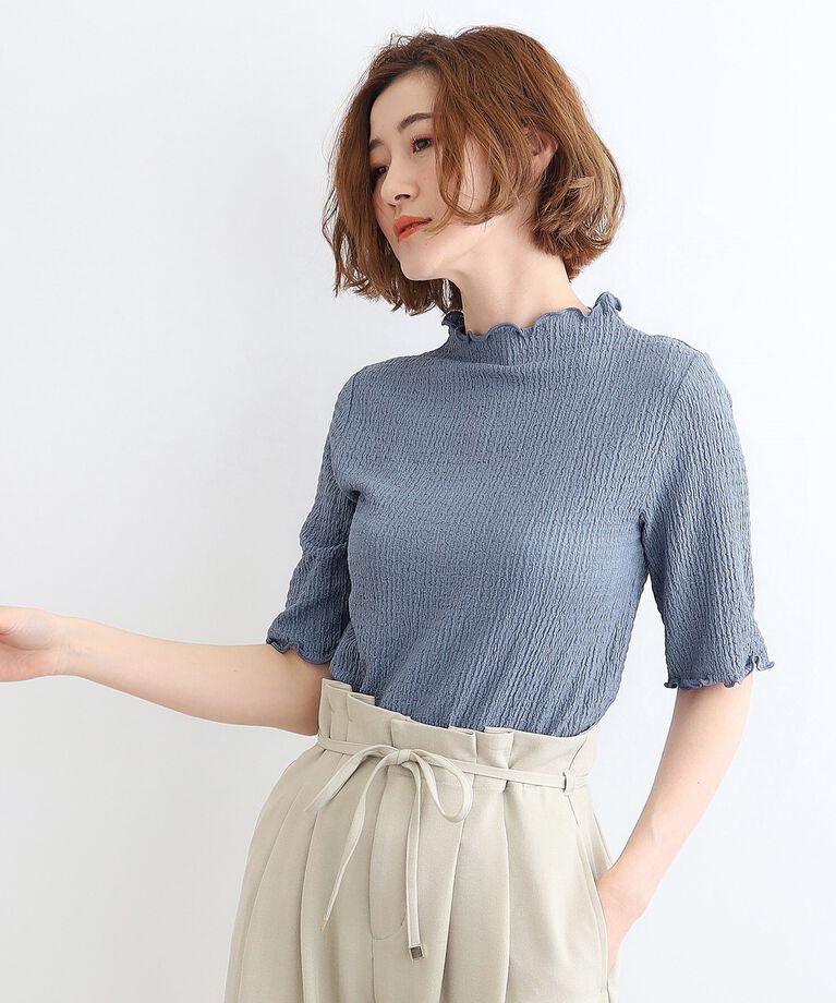 grove「【洗える】五分袖シャーリングメロープルオーバー」|Tシャツ・カットソー|
