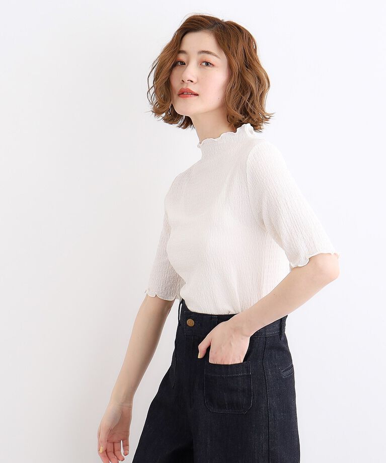 grove「【洗える】五分袖シャーリングメロープルオーバー」|Tシャツ・カットソー|