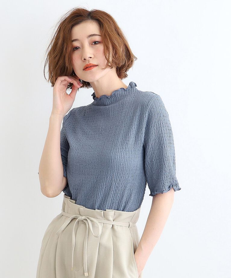 grove「【洗える】五分袖シャーリングメロープルオーバー」|Tシャツ・カットソー|ﾌﾞﾙｰ(092)
