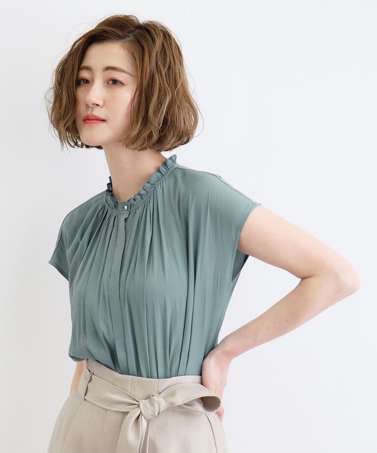 grove「＜ご自宅で洗える＞ヴィンテージサテンフレンチブラウス」|シャツ・ブラウス|ブルーグリーン(09