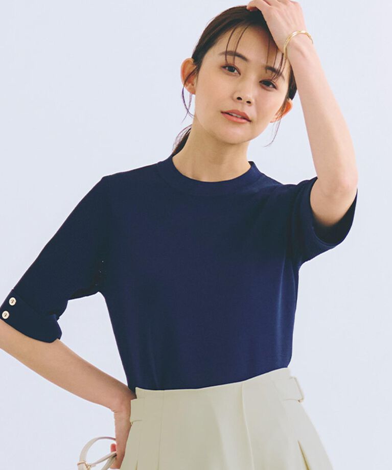 grove「【ひんやり多機能】やわらかドライタッチワイドスリーブプルオーバー」|ニット・セーター|ネイビー(094)