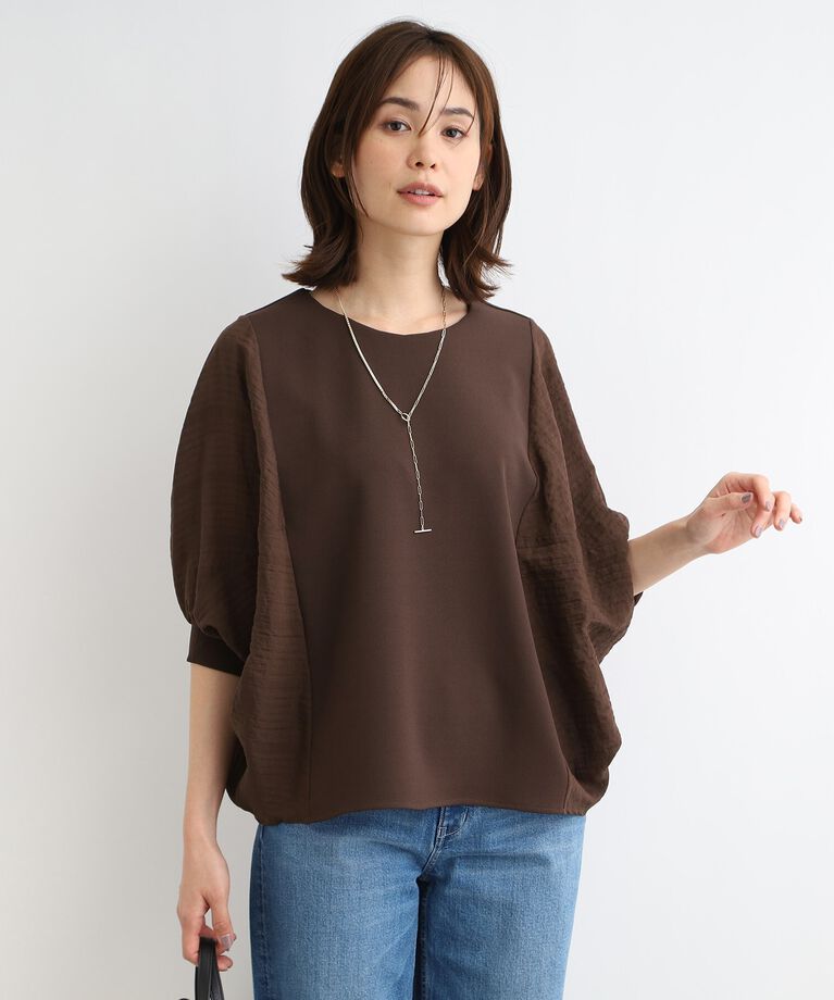 INDIVI「【洗える／異素材ドッキング】ドルマンスリーブトップス」|Tシャツ・カットソー|