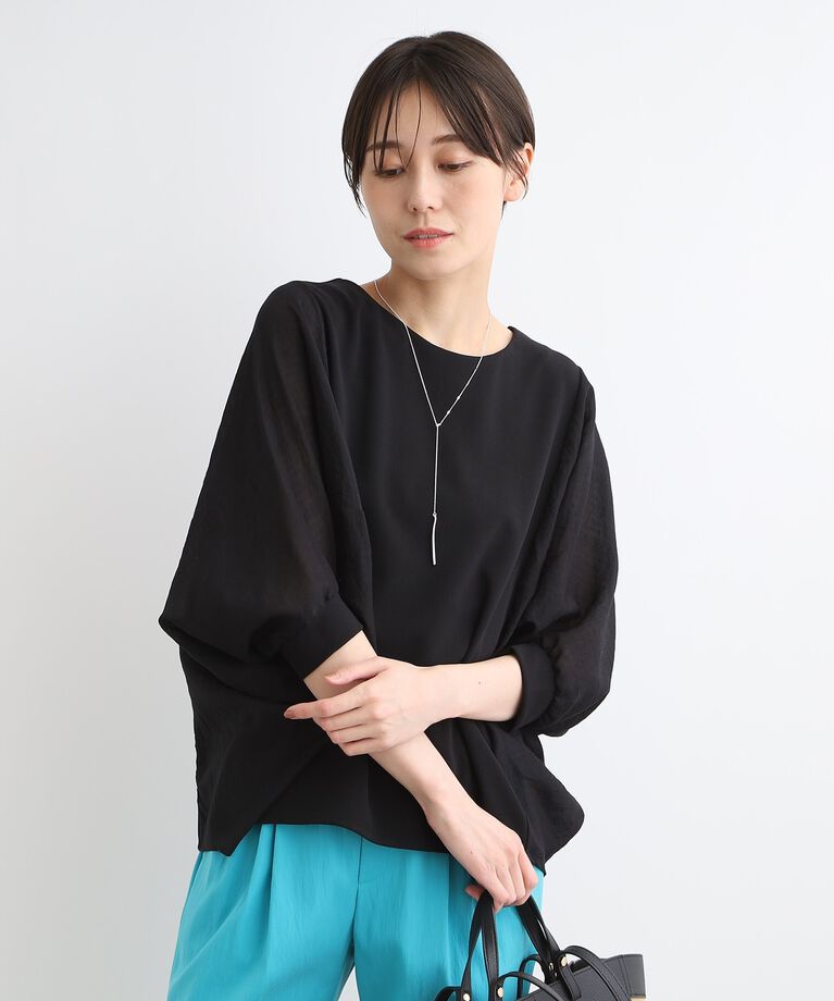 INDIVI「【洗える／異素材ドッキング】ドルマンスリーブトップス」|Tシャツ・カットソー|ブラック(019)