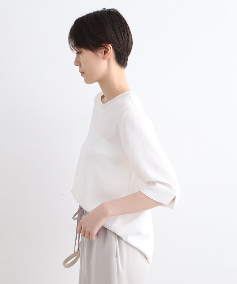 INDIVI「【洗える／5分袖】リブデザインドレープブラウス」|シャツ・ブラウス|