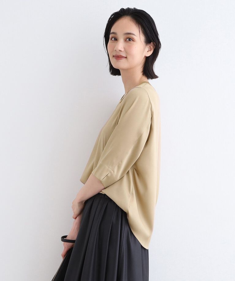 INDIVI「【洗える／5分袖】リブデザインドレープブラウス」|シャツ・ブラウス|