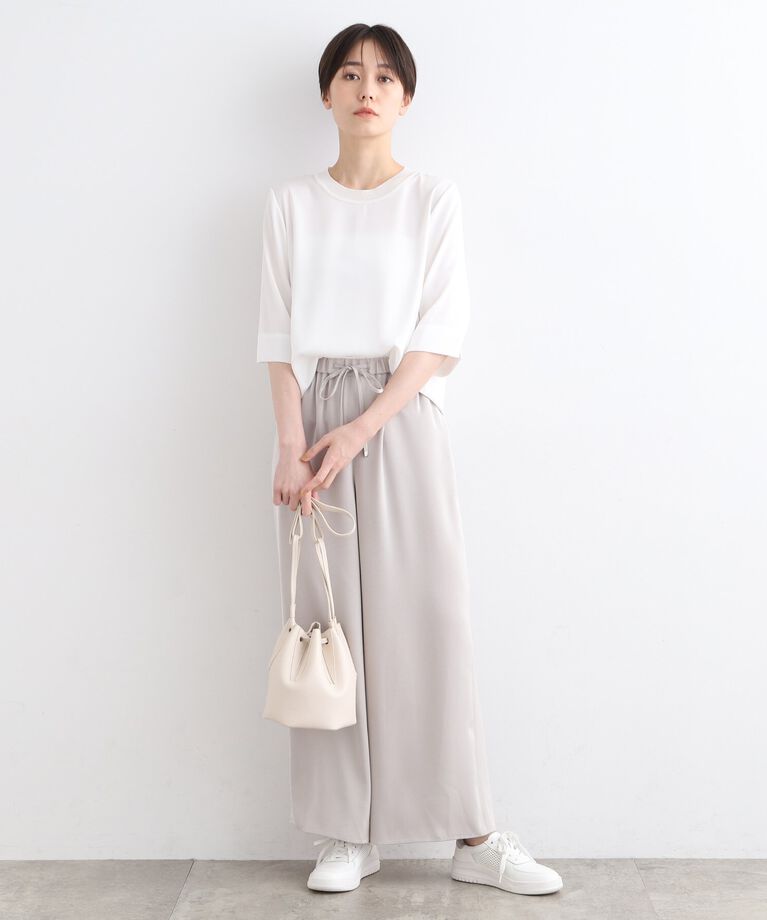 INDIVI「【洗える／5分袖】リブデザインドレープブラウス」|シャツ・ブラウス|