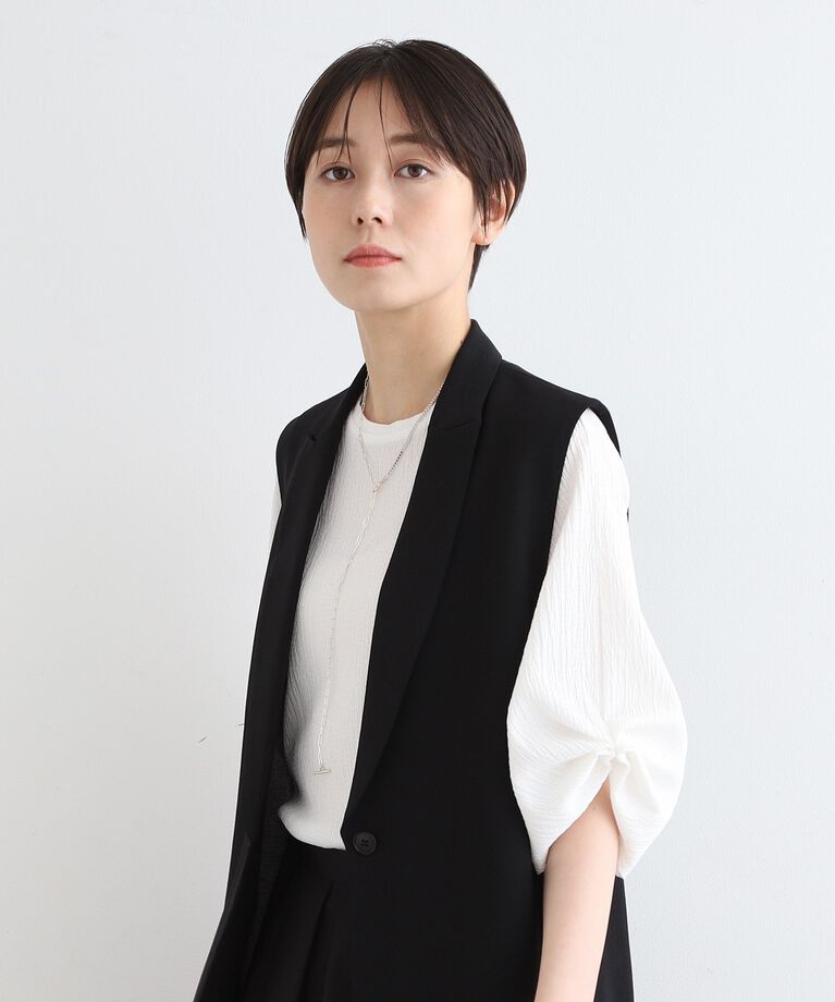 INDIVI「【洗える／UVケア／凹凸素材】タックスリーブトップス」|Tシャツ・カットソー|ﾎﾜｲﾄ(001)