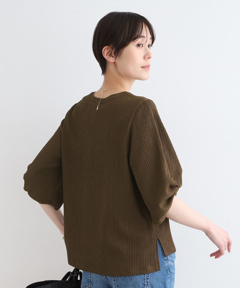 INDIVI「【洗える／UVケア／凹凸素材】タックスリーブトップス」|Tシャツ・カットソー|