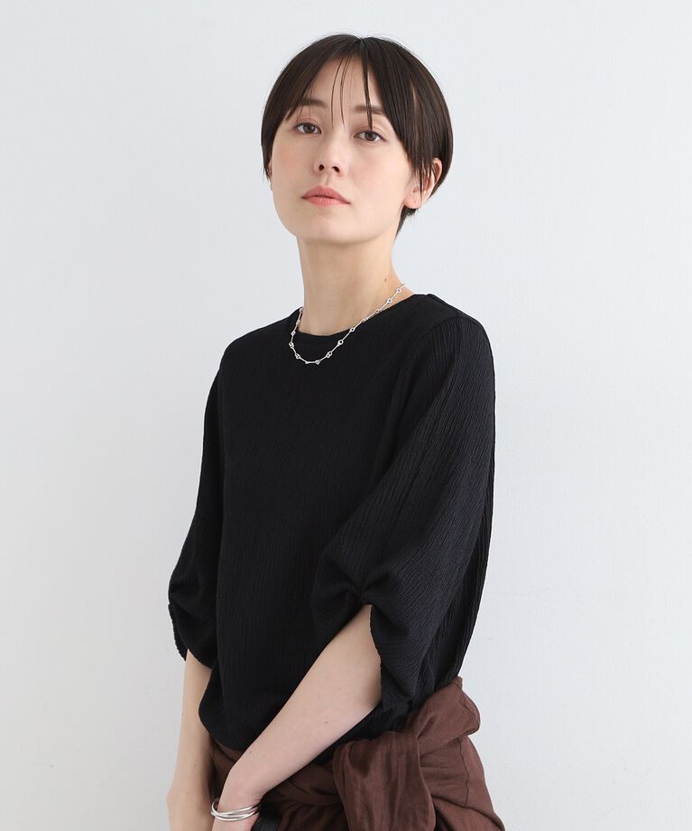 INDIVI「【洗える／UVケア／凹凸素材】タックスリーブトップス」|Tシャツ・カットソー|ﾌﾞﾗｯｸ(019)