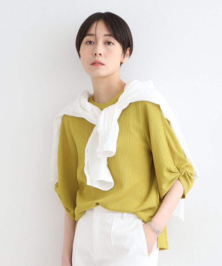 INDIVI「【洗える／UVケア／凹凸素材】タックスリーブトップス」|Tシャツ・カットソー|ｲｴﾛｰ(032)