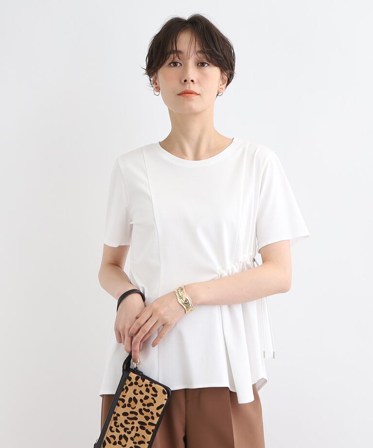 INDIVI「【洗える／トレンド】ドロストデザインTシャツ」|Tシャツ・カットソー|ホワイト(002)