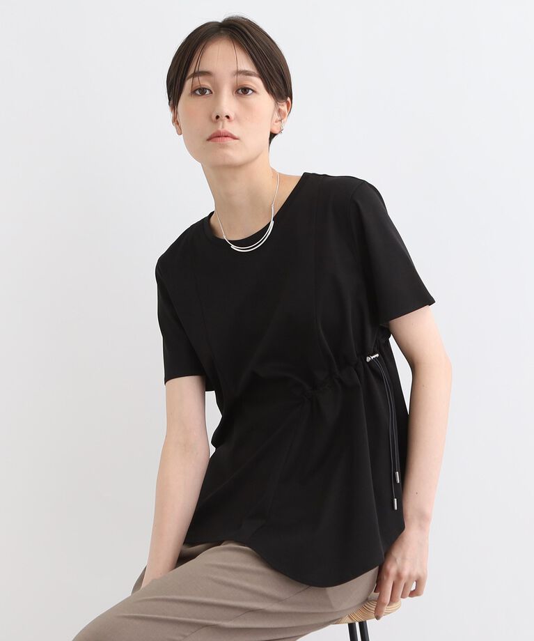 INDIVI「【洗える／トレンド】ドロストデザインTシャツ」|Tシャツ・カットソー|ブラック(019)