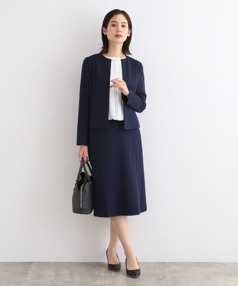 INDIVI「【定番スーツ／ジャージ素材】ウエスト切り替えノーカラージャケット」|スーツ|