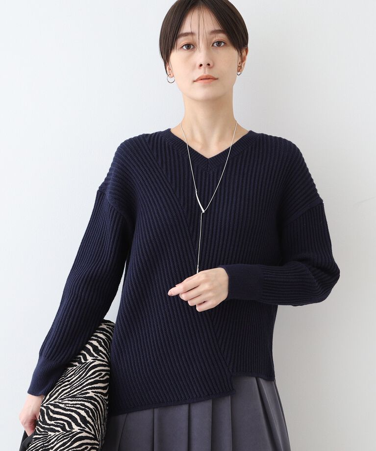 INDIVI「春SALE！【洗える／コットン混】アシメデザインニット」|ニット・セーター|ネイビー(094)