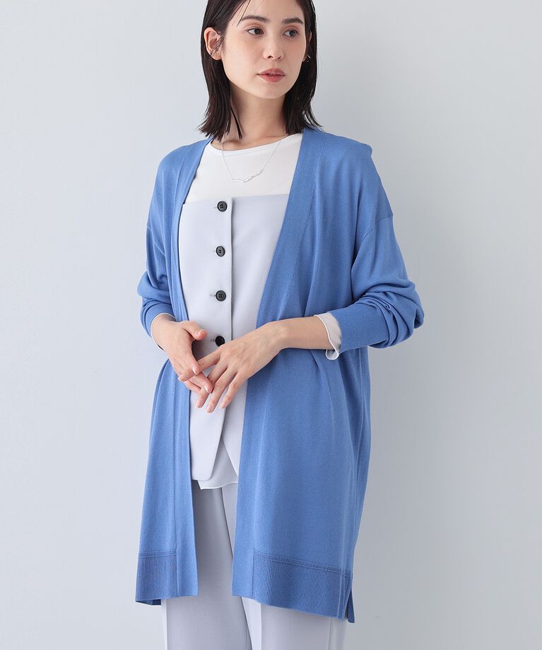 INDIVI「春SALE！【洗える／肌触り◎】ミニマムデザイン ニットカーディガン」|カーディガン|ブルー(092)