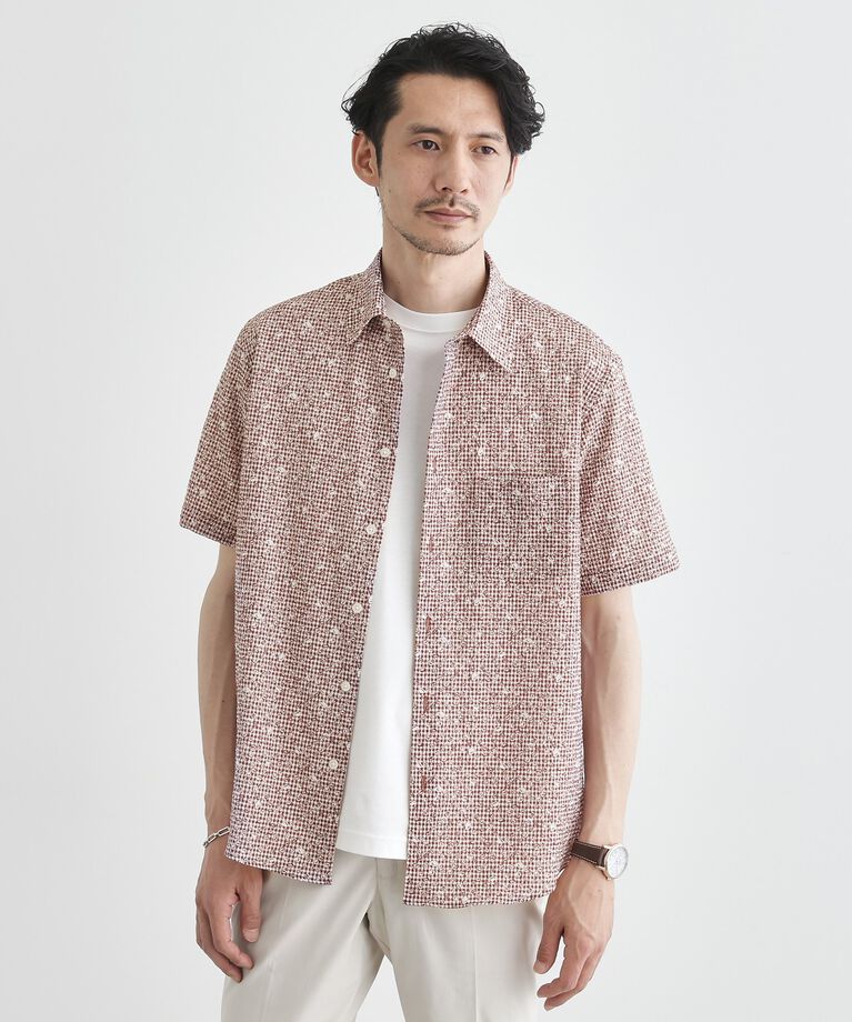 TAKEO KIKUCHI「【無地・チェック・ボタニカル柄】リップル シャツ」|シャツ・ブラウス|レッド・ギンガム小花