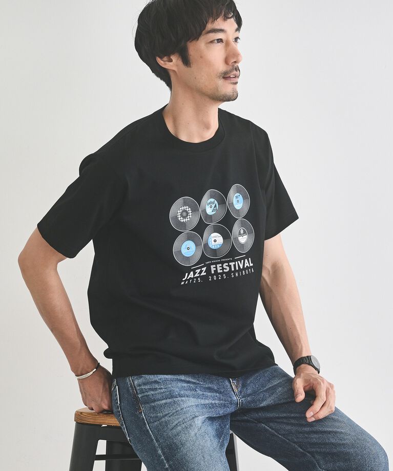 TAKEO KIKUCHI「レコードプリント 天竺 Tシャツ」|Tシャツ・カットソー|ブラック(019)