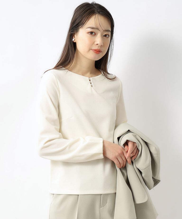 index「フロントパール調プルオーバー/ボリューム袖【イージーケア/洗濯機洗い可】」|Tシャツ・カットソー|ｵﾌﾎﾜｲﾄ(003)