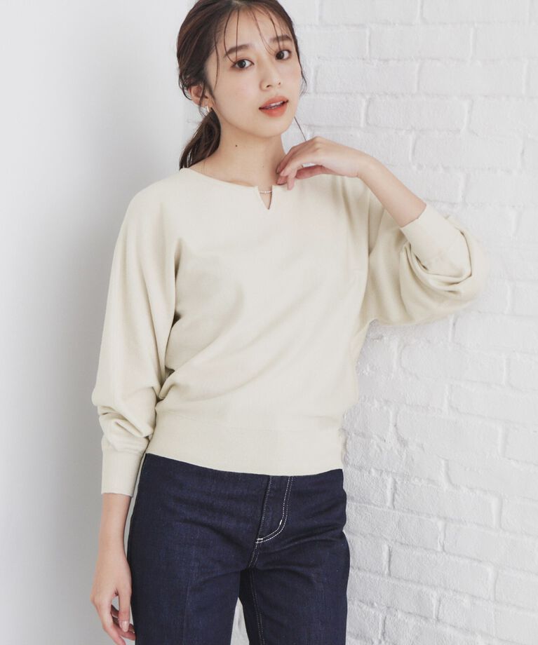 index「《5color/XS-LL》キーネックビジュードルマンニット【洗濯機洗い可】」|ニット・セーター|ｵﾌﾎﾜｲﾄ(603)