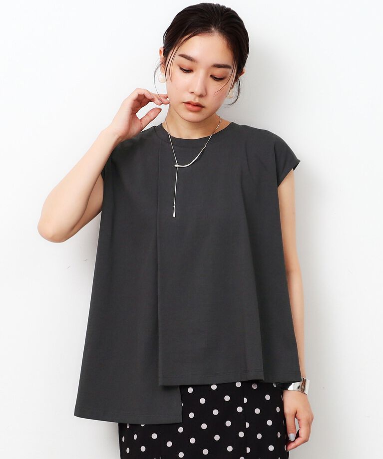 OPAQUE.CLIP「アシンメトリーフレアカットソー【洗濯機洗い可】」|Tシャツ・カットソー|ﾁｬｺｰﾙｸﾞﾚｰ(013)