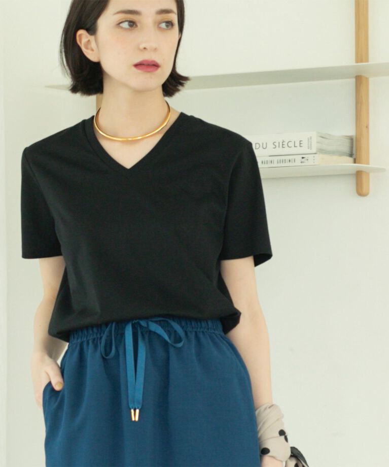 OPAQUE.CLIP「《5色展開/SS-LLサイズ》VネックベーシックTシャツ【接触冷感/洗濯機洗い可】」|Tシャツ・カットソー|ブラック(019)
