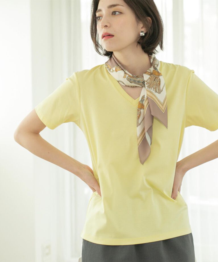 OPAQUE.CLIP「《5色展開/SS-LLサイズ》VネックベーシックTシャツ【接触冷感/洗濯機洗い可】」|Tシャツ・カットソー|ライトイエロー(83